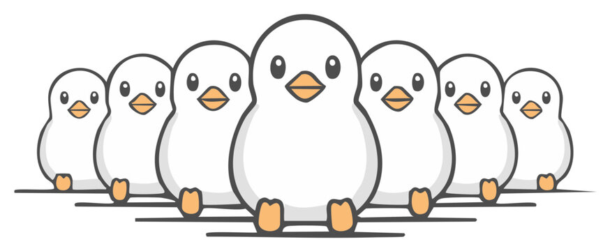 Cartoon Ducks, Isolated Vector Grouping, Simple Illustration Cute Character Design