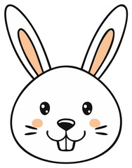 Obraz premium Cute cartoon rabbit face with long ears, rosy cheeks, and whiskers.