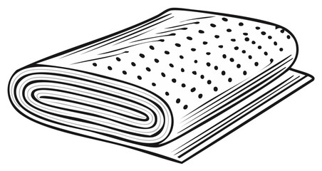 Black and white line drawing of a folded polka dot fabric bolt for sewing and crafts