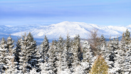 snow covered mountains in winter