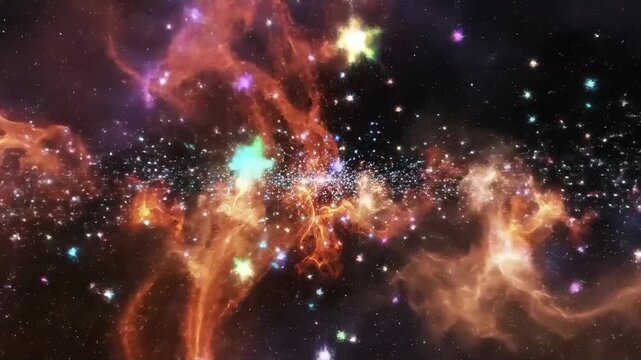 Vibrant cosmic nebula with swirling dust clouds and countless stars against a deep black space background stunning astronomical artwork for science and technology themes