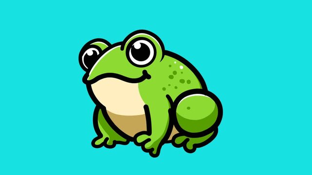 Animation of a frog sitting and shaking its head with a blue background