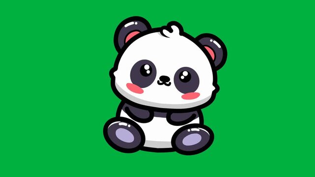 Green screen animation of a cute panda sitting and shaking its head
