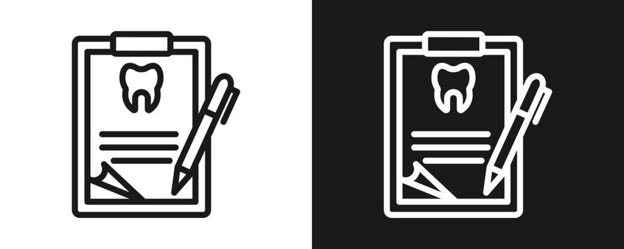 Dental Report Icon Set Outline In White And Black Background