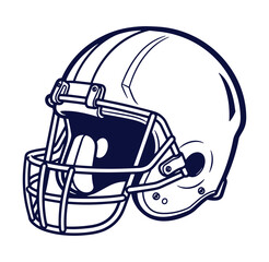 Fototapeta premium Detailed dark blue line art illustration of an american football helmet on white background