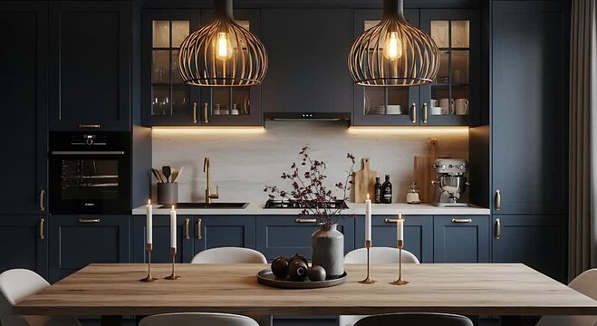 Luxury Kitchen Interior with Wooden Cabinets