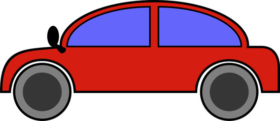 simple vector image of a sedan car with red color and black contour
