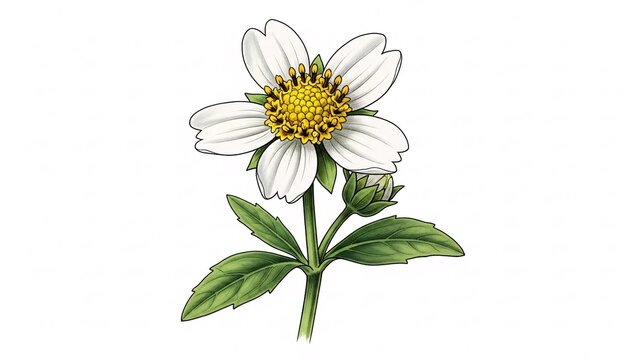 Vintage Style White Flower Illustration.