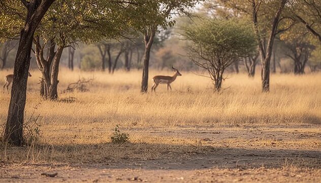 The African wild dog (Lycaon pictus) search for prey in the Miombo, the largest forest of Africa 
