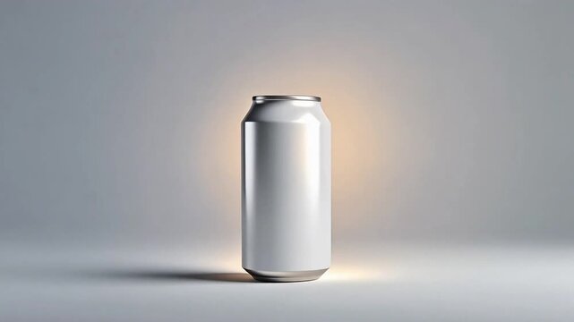 Modern sleek energy drink can mockup on a matte white background with professional studio lighting.