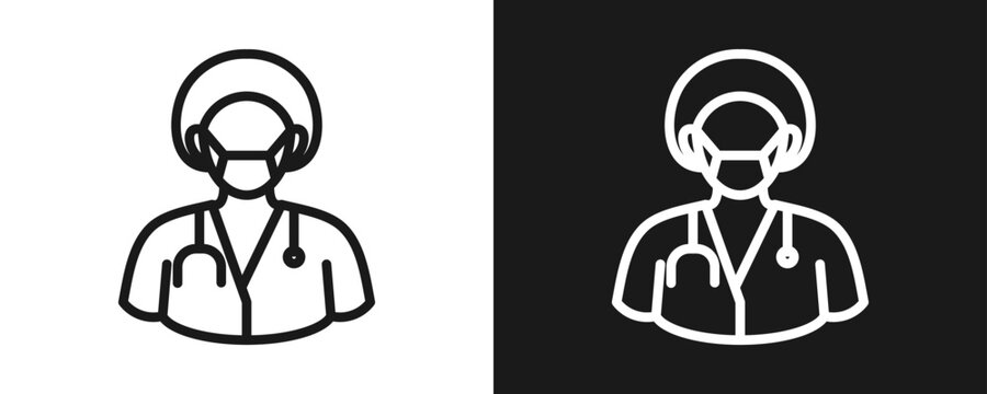 Surgeon Icon Set Outline In White And Black Background