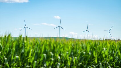 Renewable energy from wind turbines in a green field