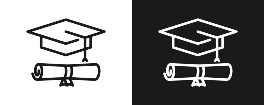 Graduation Icon Set Outline In White And Black Background