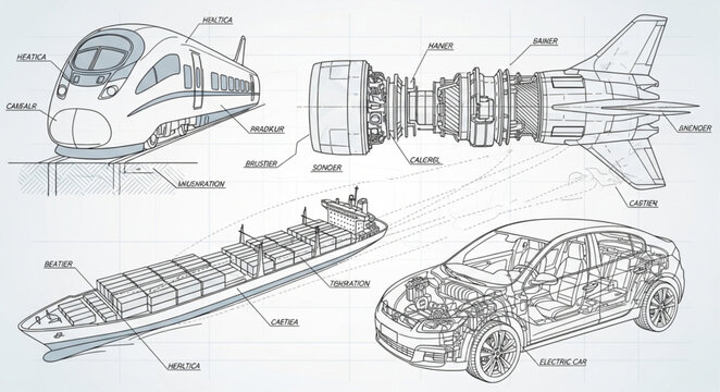 Detailed Technical Drawings of Transportation Vehicles.