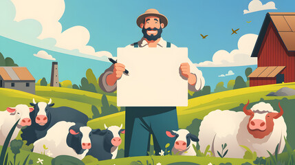 Obraz premium Flat Illustration Of a livestock farmer holding a blank whiteboard