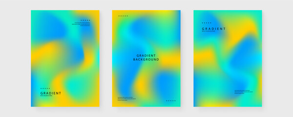 Obraz premium Set of three abstract layouts with blue teal and yellow fluid colors for corporate or creative branding