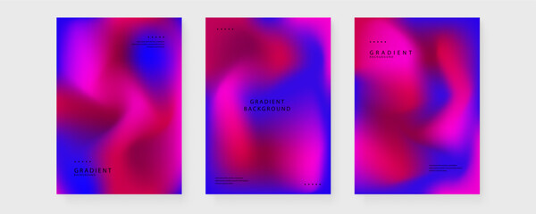 Fototapeta premium High-energy collection of three vertical posters featuring fuchsia pink and deep purple mesh gradients with text