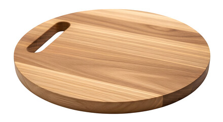 Round Wooden Cutting Board with Handle Slot Isolated on Transparent Background