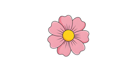 Simple pink cartoon flower with yellow center isolated on transparent background