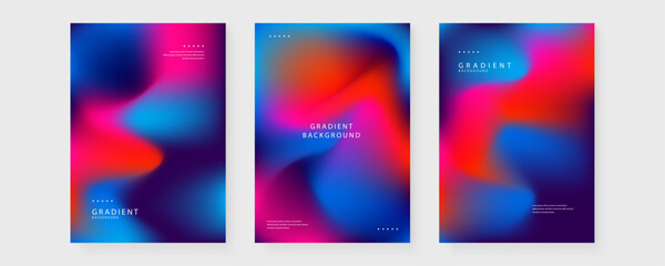 Obraz premium Collection of three abstract liquid gradient backgrounds with vibrant blue and pink tones for modern graphic design