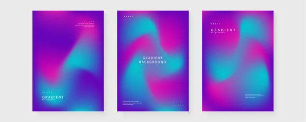 Obraz premium A collection of three professional poster templates featuring futuristic cyan and magenta mesh gradients for modern branding