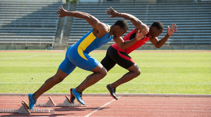 Fototapeta premium Athlete sprinting on track during competition or training