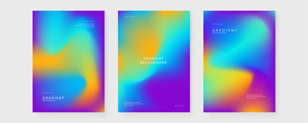 Obraz premium Collection of three colorful abstract posters with liquid mesh gradient backgrounds for modern branding