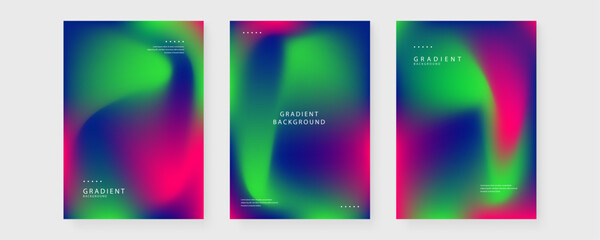 Fototapeta premium Collection of three abstract posters featuring deep green blue and magenta hues