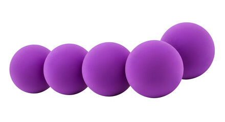 Five connected smooth purple spheres in a row isolated on transparent background