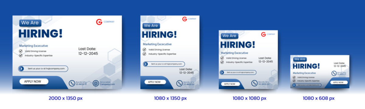 Professional hiring job vacancy banners set template design. we are hiring banners social media post ad design. vector