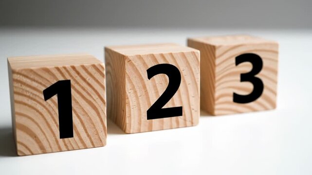 Three wooden blocks with numbers one two and three on them