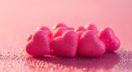 Obraz premium Valentine's day pink heart shaped candies on romantic background for sweethearts