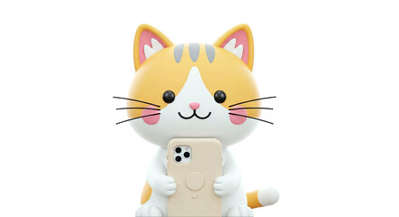 Cute 3D Cartoon Cat Holding a Smartphone