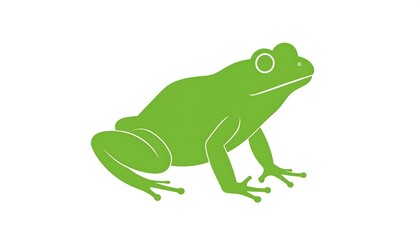 Naklejka premium A simple, isolated side view silhouette of a green frog, showcasing its anatomy, poised on four legs, with a white background