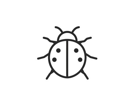 A simple, minimalist black line drawing on a white background. It depicts a six-legged insect with a segmented body and distinctive spots