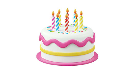 3D Rendered Birthday Cake with Lit Candles and Sprinkles
