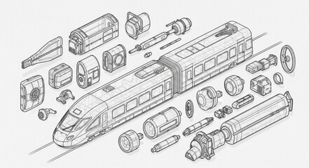 High Speed Train Disassembled Components Illustration. © ambon