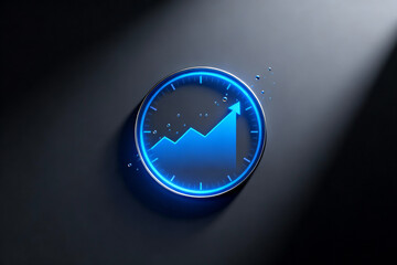 Futuristic glowing business chart icon with neon blue circle
