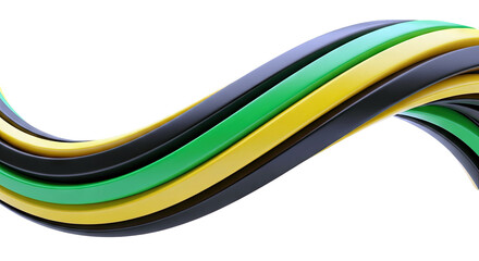 Abstract Wavy Ribbons in Black, Green, and Yellow