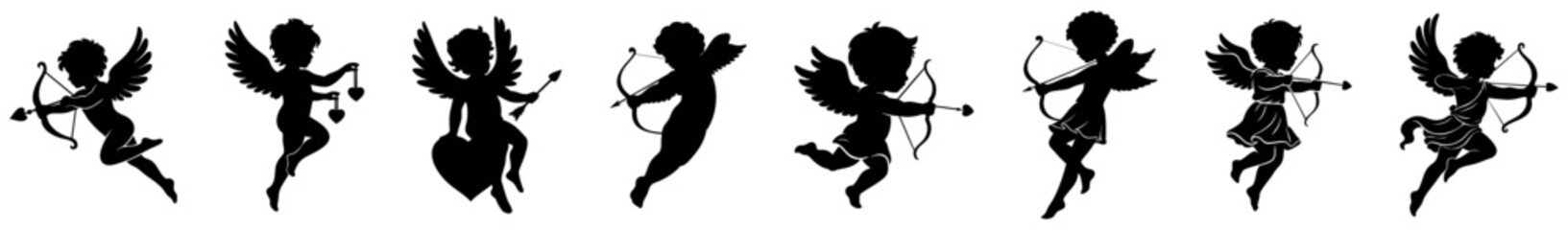 Valentine&rsquo;s Day Cupid Angels Set Flying Dancing Spinning and Reaching in Love and Romance