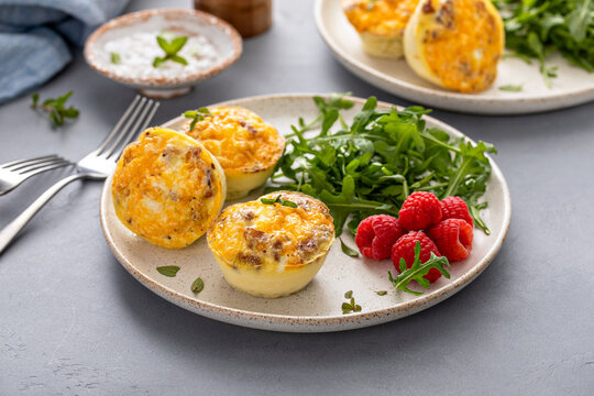 Egg bites with bacon and cheddar cheese, healthy breakfast meal prep idea