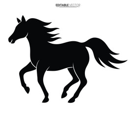 Obraz premium A striking silhouette of a black horse in a dynamic running pose vector illustration