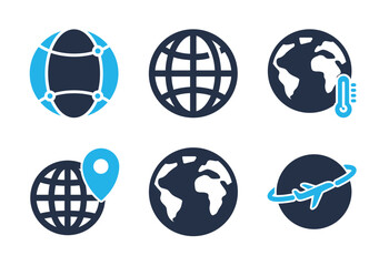 Globalization and World Environmental icon set. Solid glyph series icons