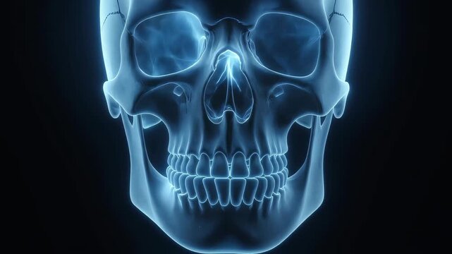 Blue X ray skull frames video showing detailed head anatomy.