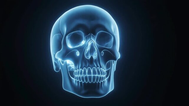 Futuristic Blue Neon Skull Xray Visualization.