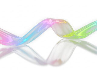 Fototapeta premium Abstract 3D Wavy Iridescent Glass Ribbon Background with Rainbow Gradient on transparent