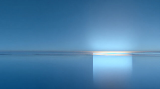 A serene view of the sea under a clear sky. The horizon meets at the water, and the sun is reflecting in the ocean