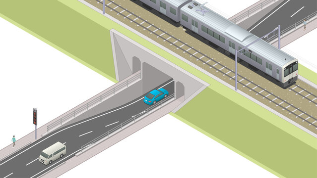 アイソメトリック図法で描いたアンダーパスのイメージ / Underpass. Isometric illustration