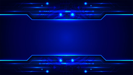 Futuristic blue technology background with glowing circuit lines and digital hud interface for cyber security and network communication banner
