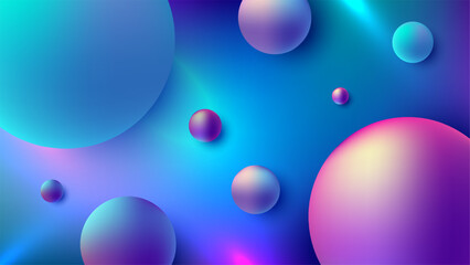 vibrant 3D abstract background glowing neon spheres in purple, pink, and blue floating in a fluid gradient space. tech event banners